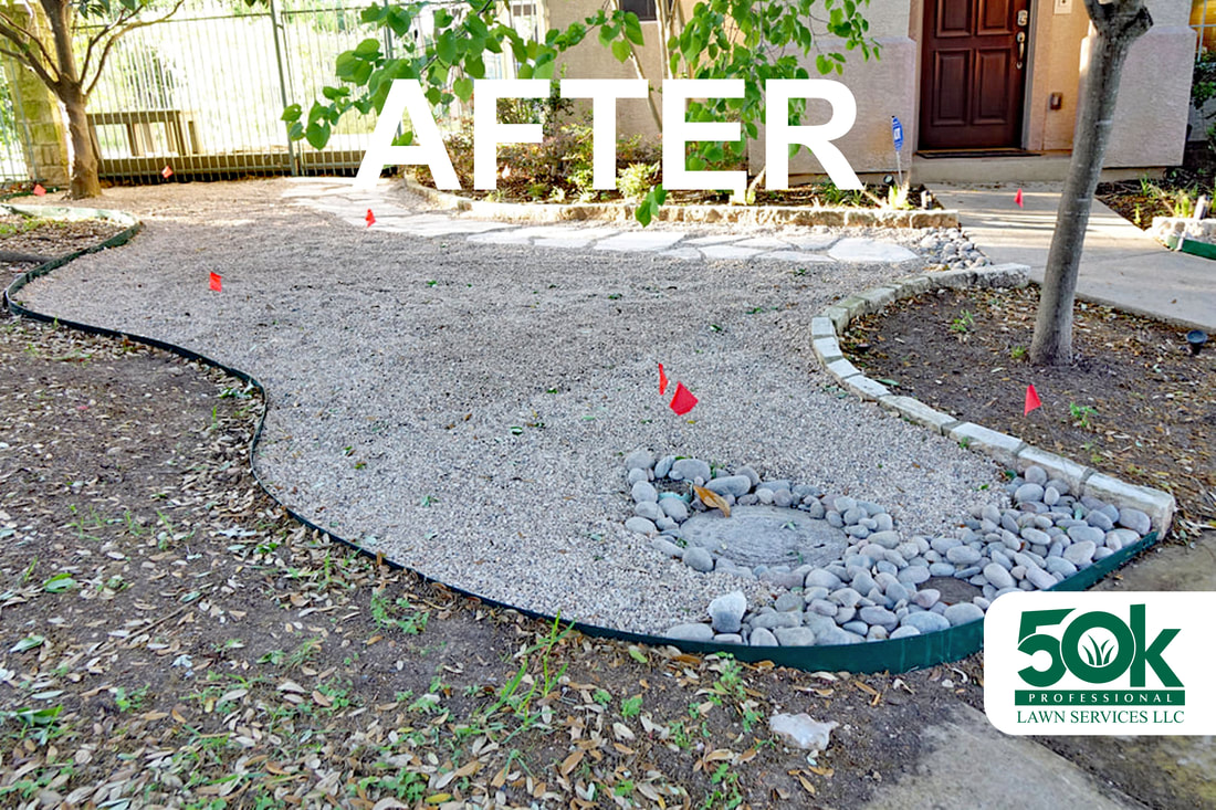 After Flagstone and Gravel Installation at the Brookdale Gaines Ranch neighborhood in southwest Austin.