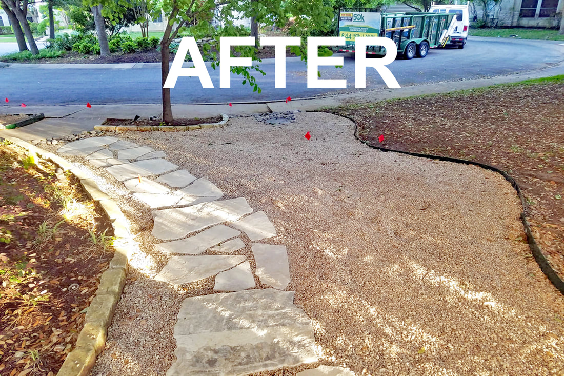 After Flagstone and Gravel Installation at the Brookdale Gaines Ranch neighborhood in southwest Austin.