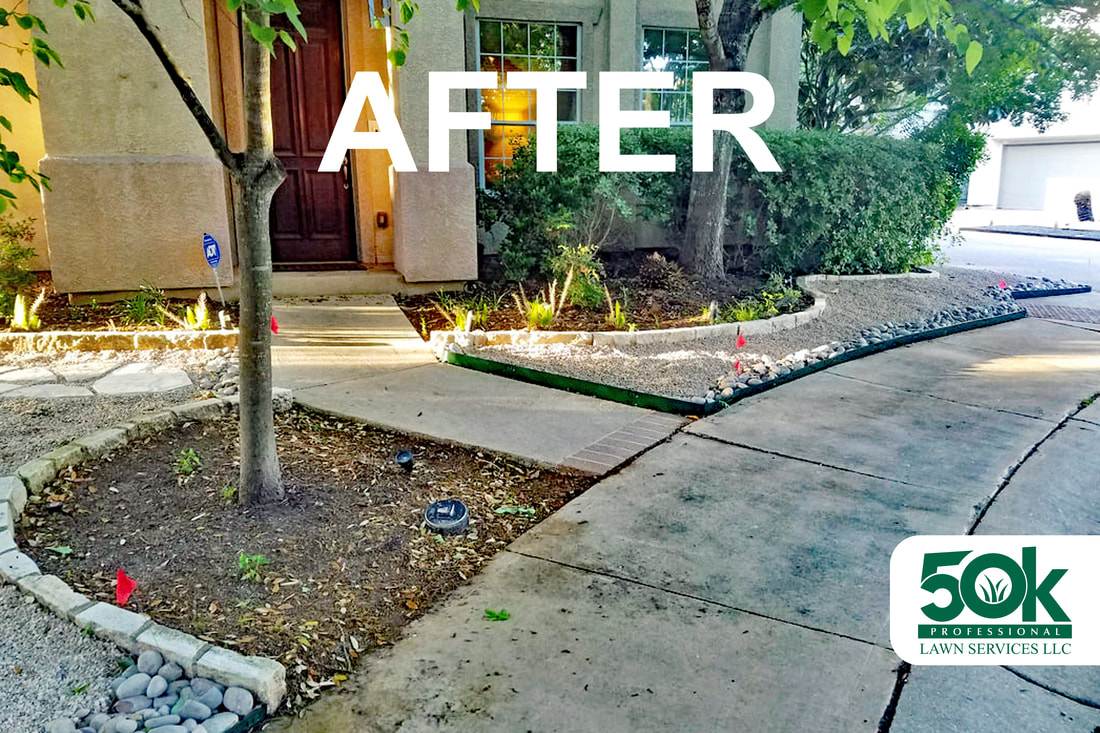After Gravel and Metal Edging Installation at the Brookdale Gaines Ranch neighborhood in southwest Austin.