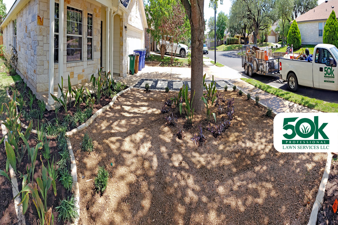 Front Landscape Installed at the Crossing at Onion Creek neighborhood in south Austin.